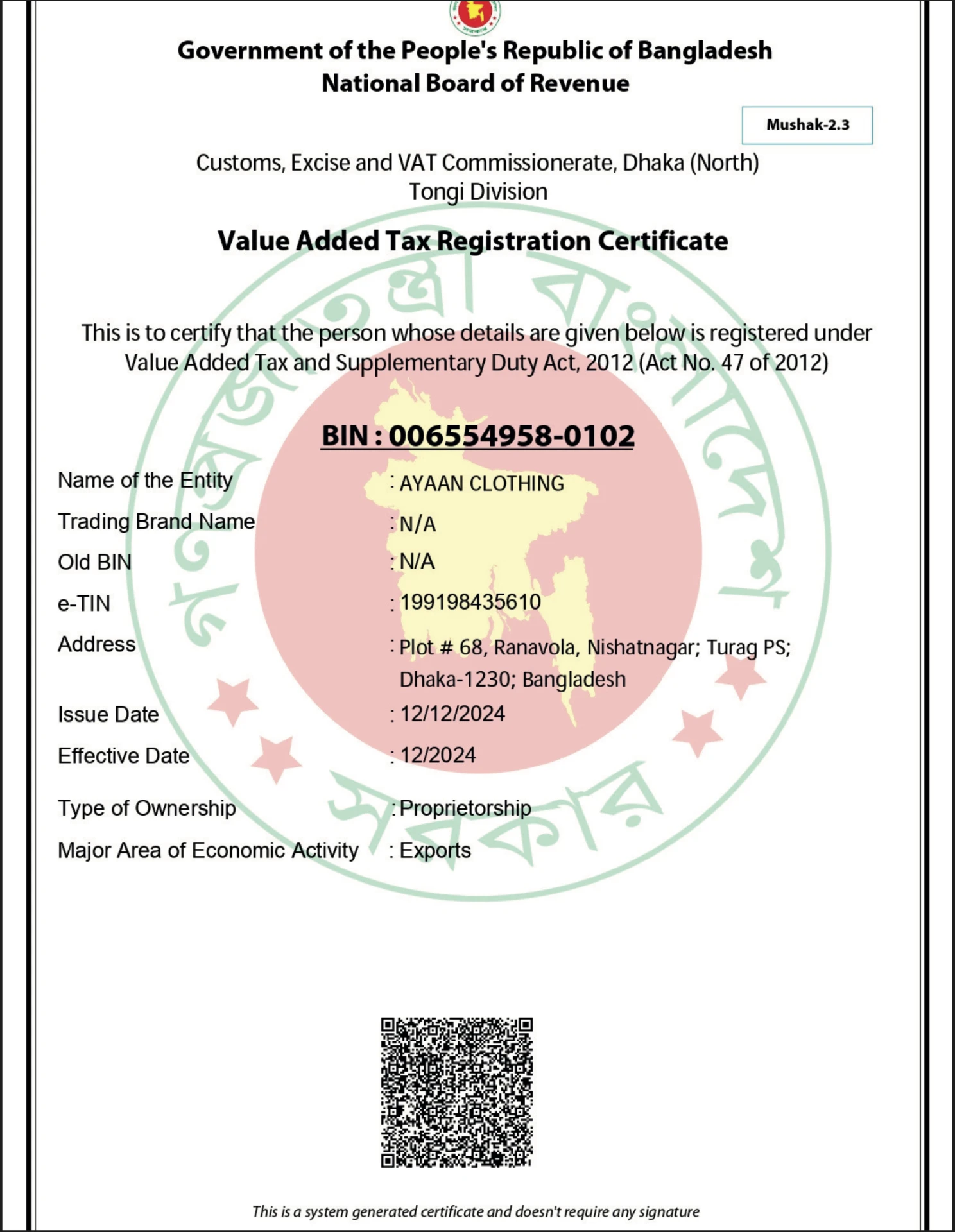VAT Registration Certificate